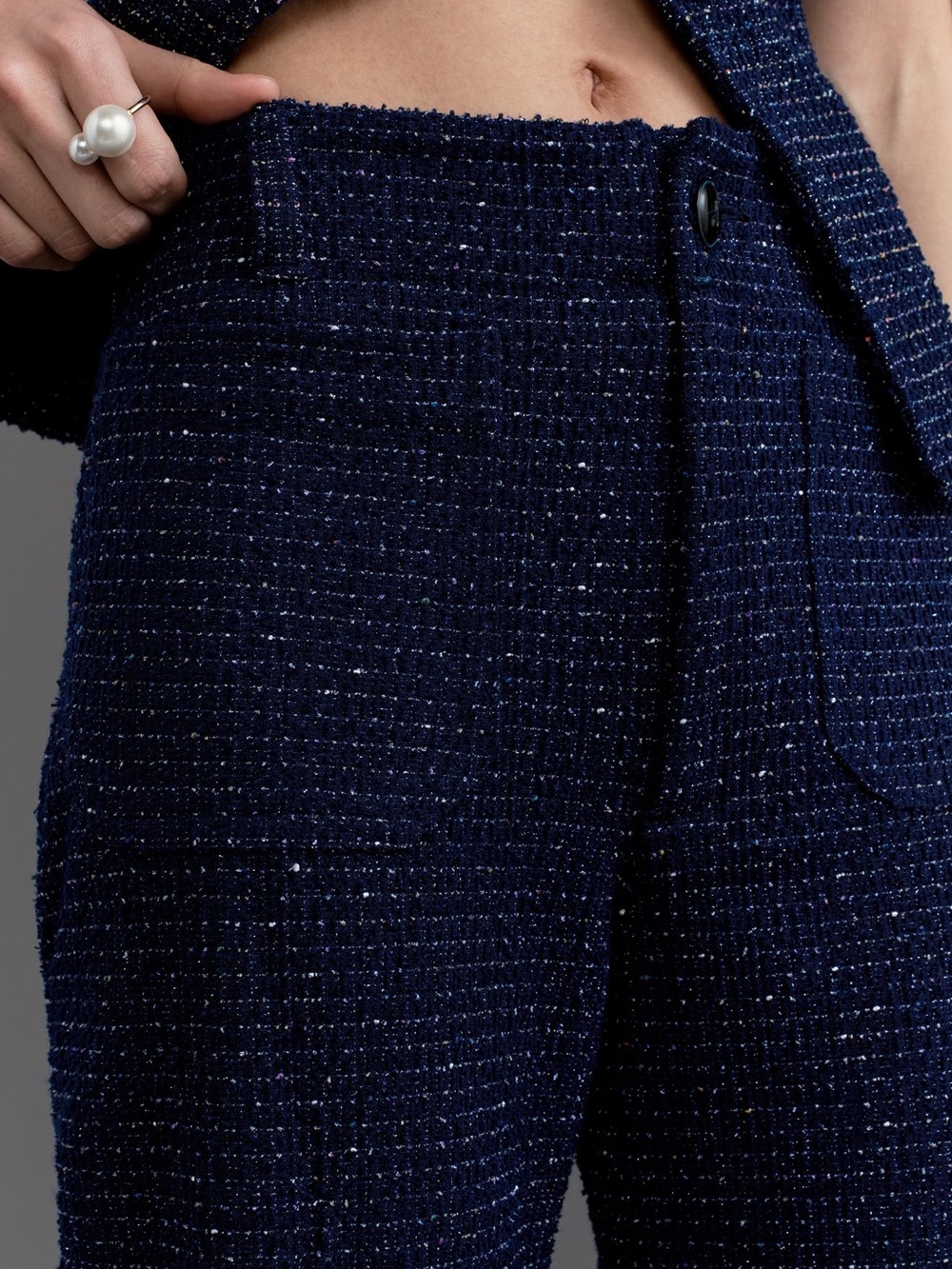 *Anthropologie Maeve The Colette Navy Tweed Cropped Wide-Leg Pants - Picture 4 of 7
